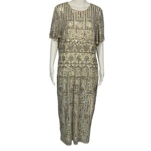 Mac Duggal Ivory Sequined Embellished Mother Of Bride Midi Stretch Dress Sz 14